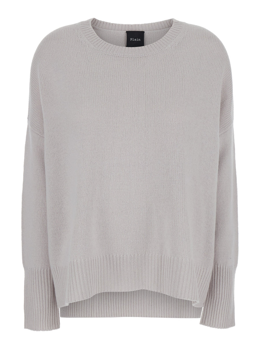 Grey Oversized Cashmere Crewneck Sweater Tops