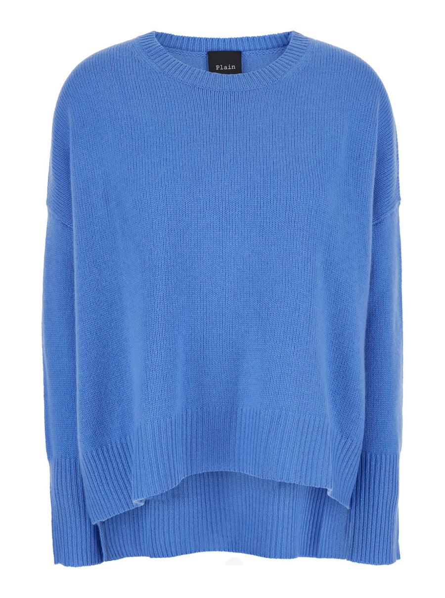 Light Blue Oversized Cashmere Crewneck Sweater Tops