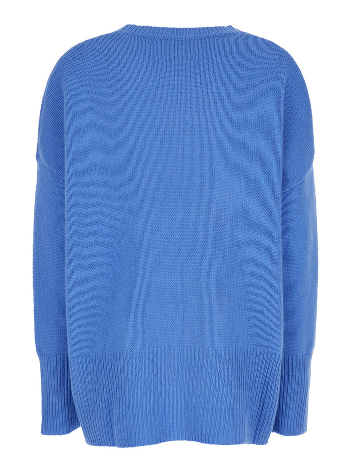 Light Blue Oversized Crewneck Sweater in Cashmere Woman Jersey