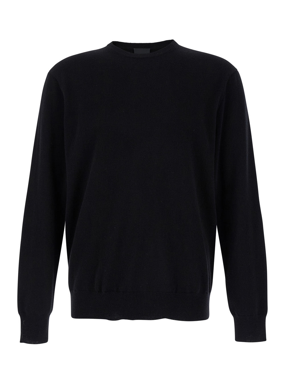 Black Crewneck Long Sleeve Sweater in Cashmere Man Jersey