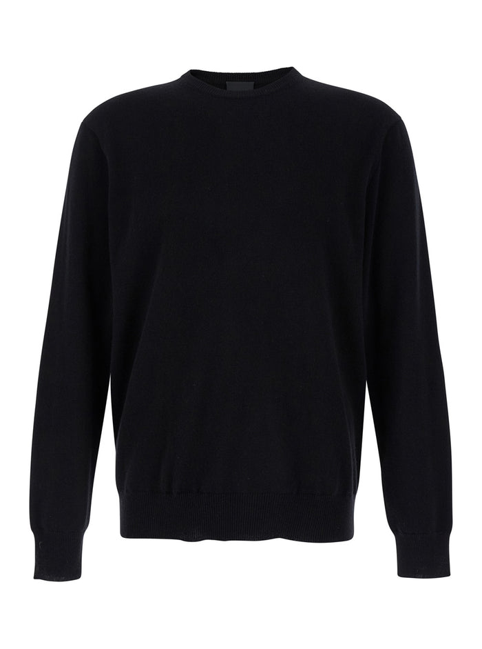 Black Crewneck Long Sleeve Sweater in Cashmere Man Jersey