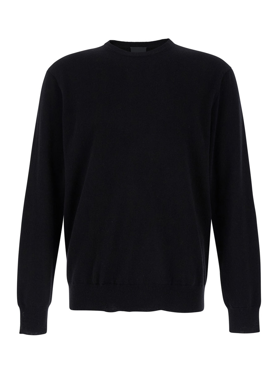 Black Cashmere Crewneck Long Sleeve Sweater Tops
