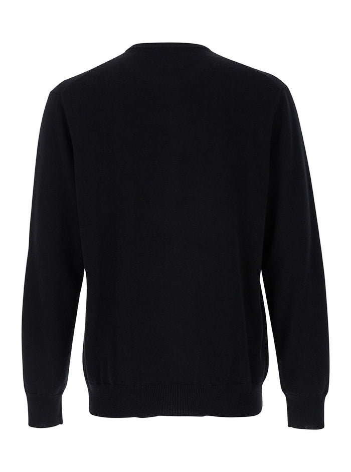 Black Crewneck Long Sleeve Sweater in Cashmere Man Jersey