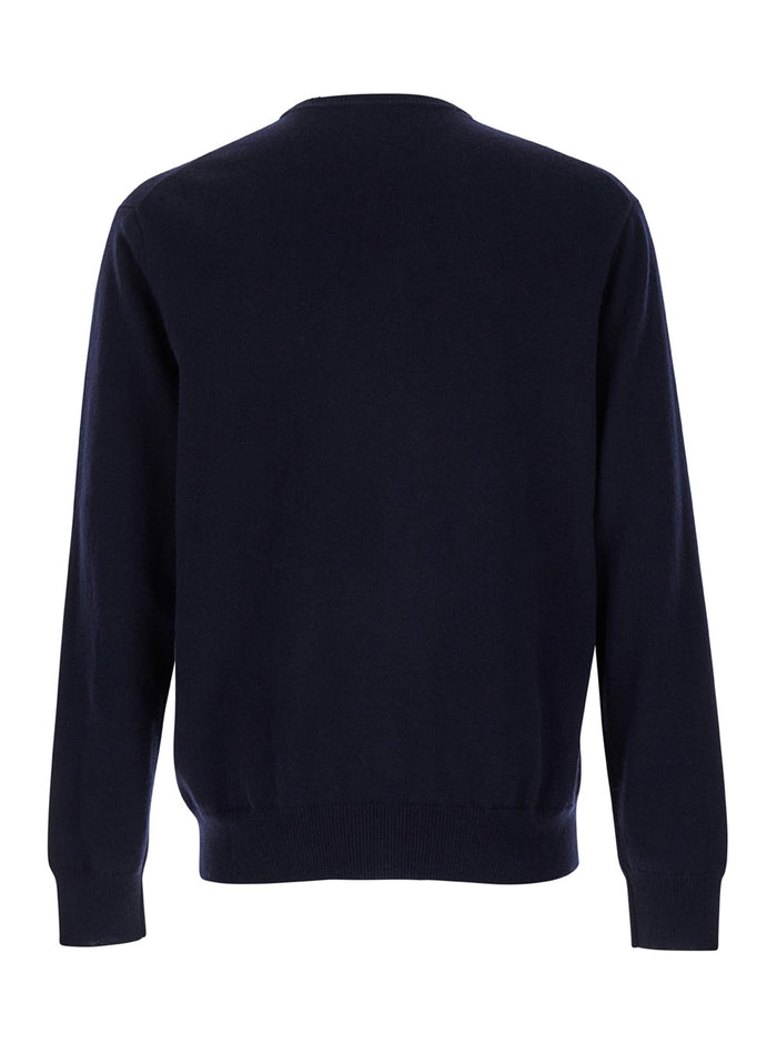 Blue Crewneck Long Sleeve Sweater in Cashmere Man Blu Jersey
