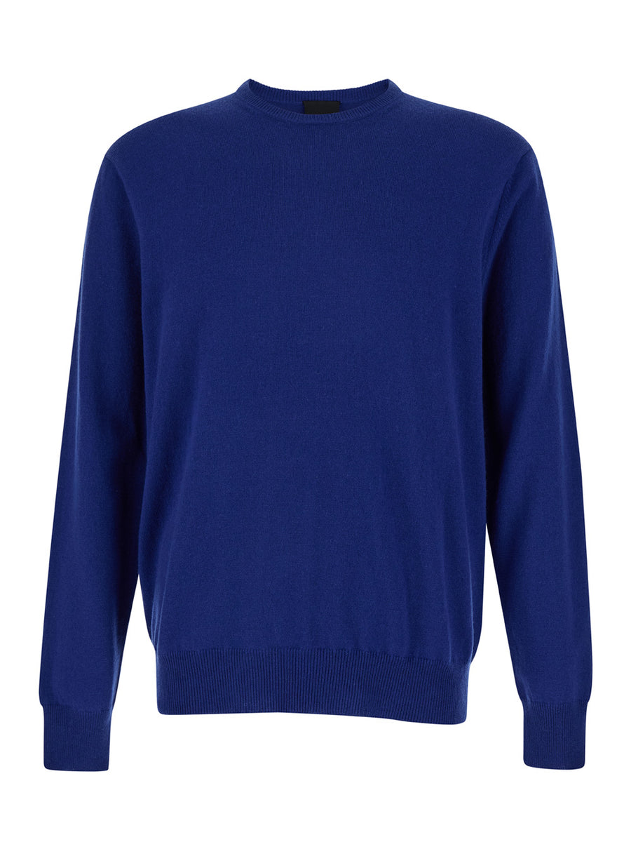 Blue Crewneck Long Sleeve Cashmere Sweater Tops