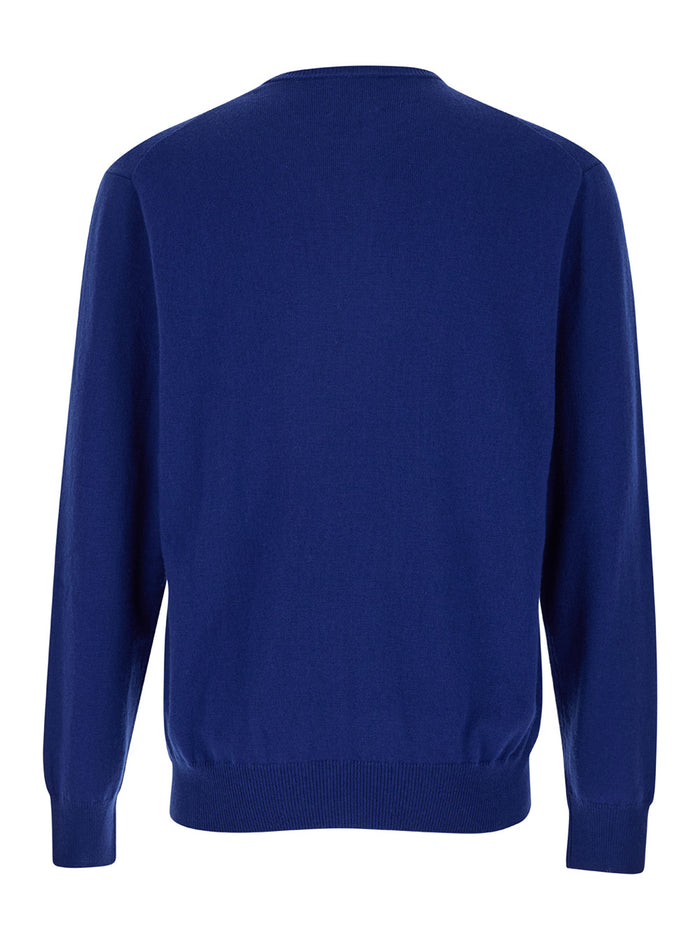 Blue Crewneck Long Sleeve Sweater in Cashmere Man Blu Jersey