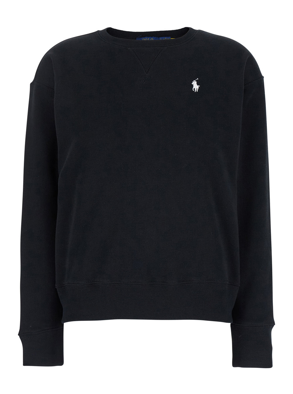 Black Crewneck Sweatshirt With Pony Detail On The Front Cotton Blend Woman Polyester Sweatshirts