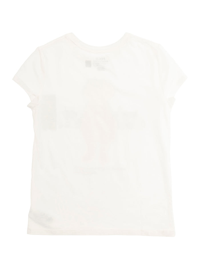 White Crewneck T-Shirt with Maxi Polo Bear Print on the Front in Cotton Girl Tshirts And Shirts
