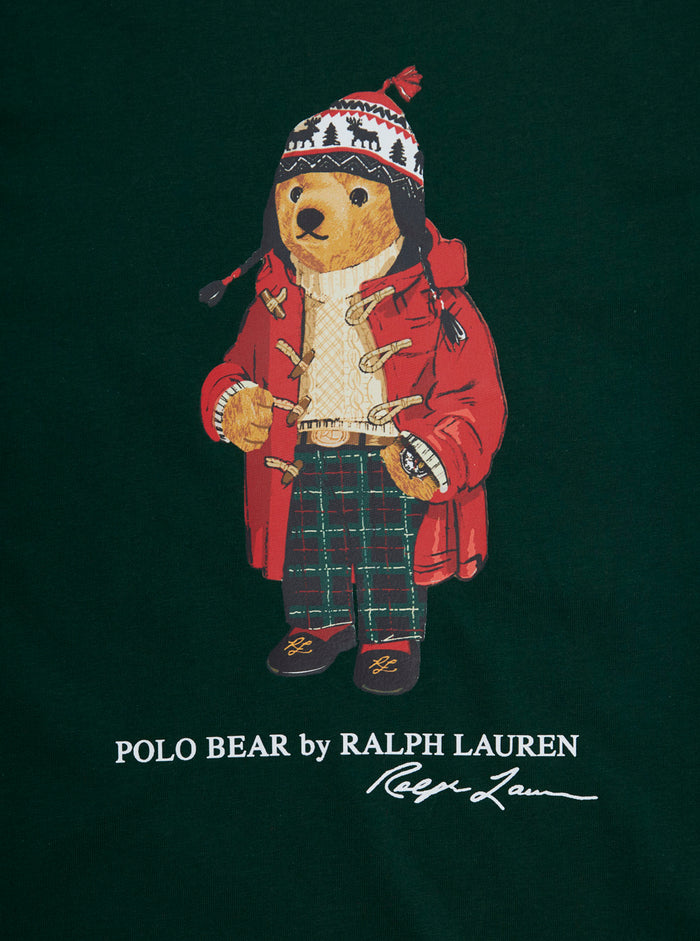 Green Long Sleeve T-Shirt With Polo Bear Print Cotton Boy Jersey