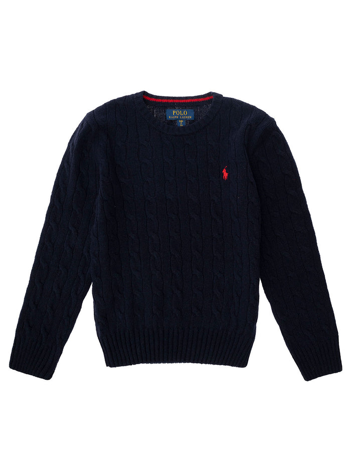 Blue Knitted Sweater With Logo Wool Boy Blu Cashmere Jersey
