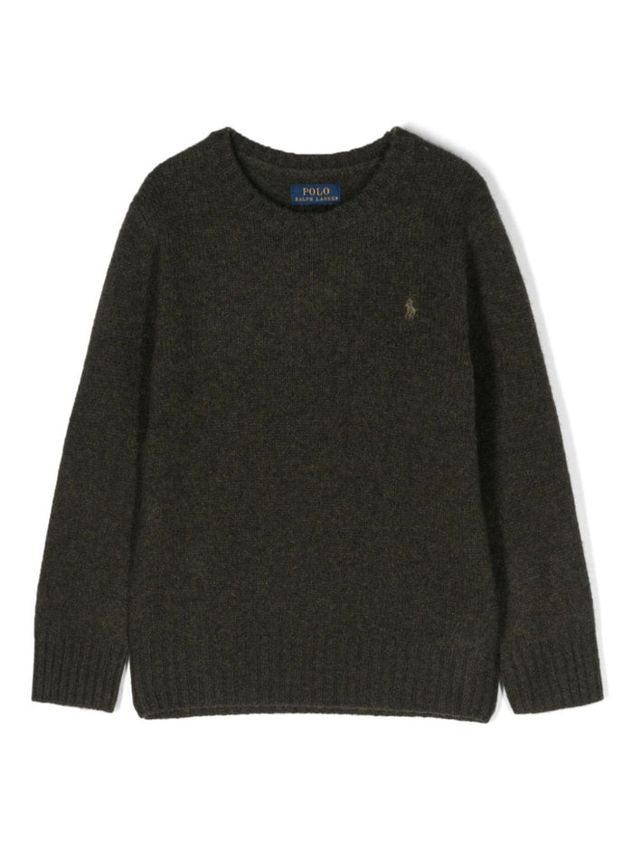Dark Green Sweater With Pony Detail Embroidered On The Front Wool And Cashmere Blend Boy Jersey