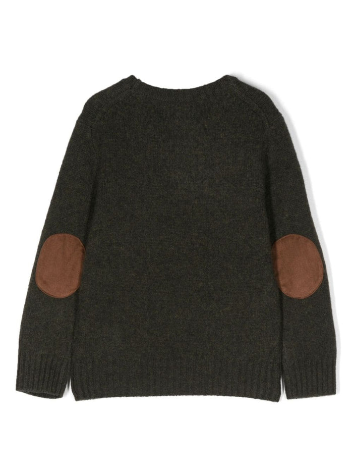 Dark Green Sweater With Pony Detail Embroidered On The Front Wool And Cashmere Blend Boy Jersey
