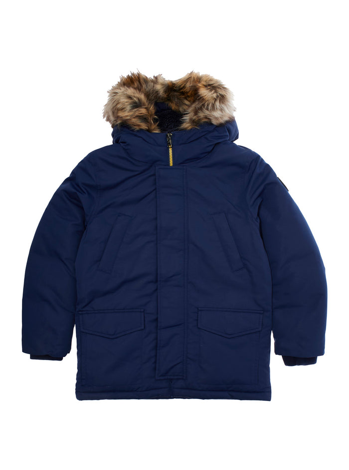Blu Down Jacket With Logo Patch On Left Sleeve Recycled Polyester Boy