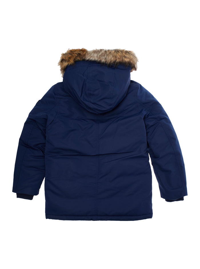 Blu Down Jacket With Logo Patch On Left Sleeve Recycled Polyester Boy