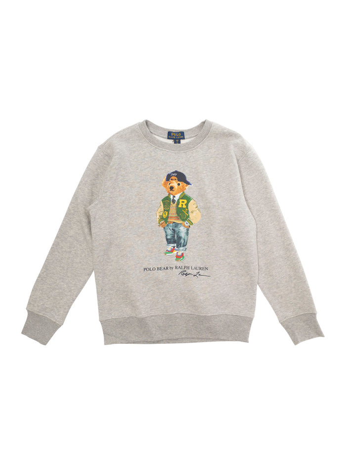 Grey Crewneck T-Shirt With Maxi Print Polar Bear On The Front Cotton Blend Boy Polyester Jersey