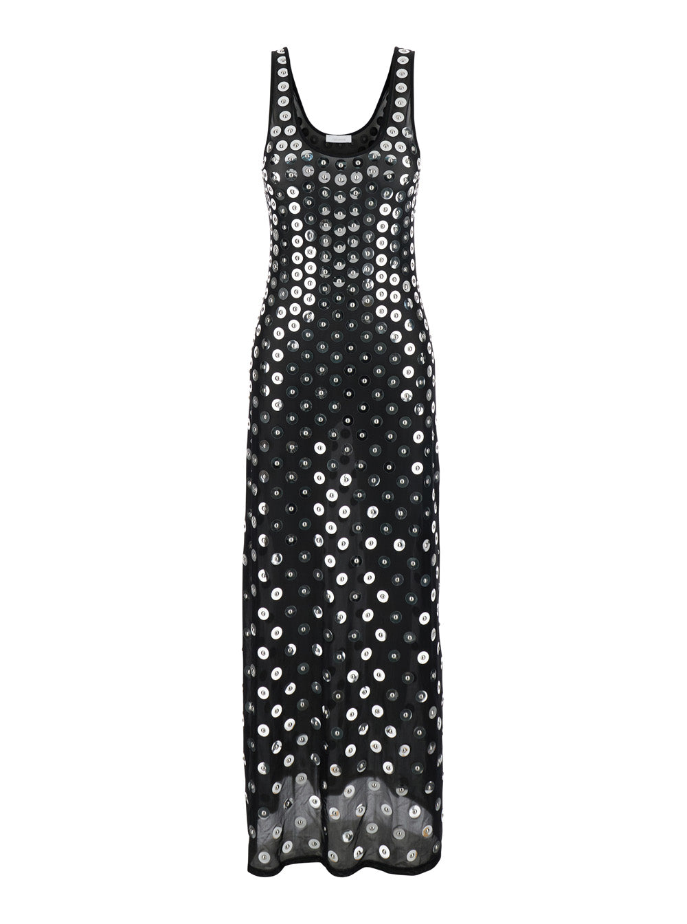 Black Long Dress With Round Neck And All-Over Patterns Polyamide Woman Elastane