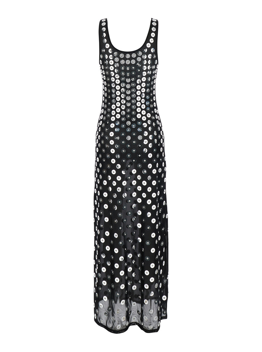 Black Long Dress With Round Neck And All-Over Patterns Polyamide Woman Elastane