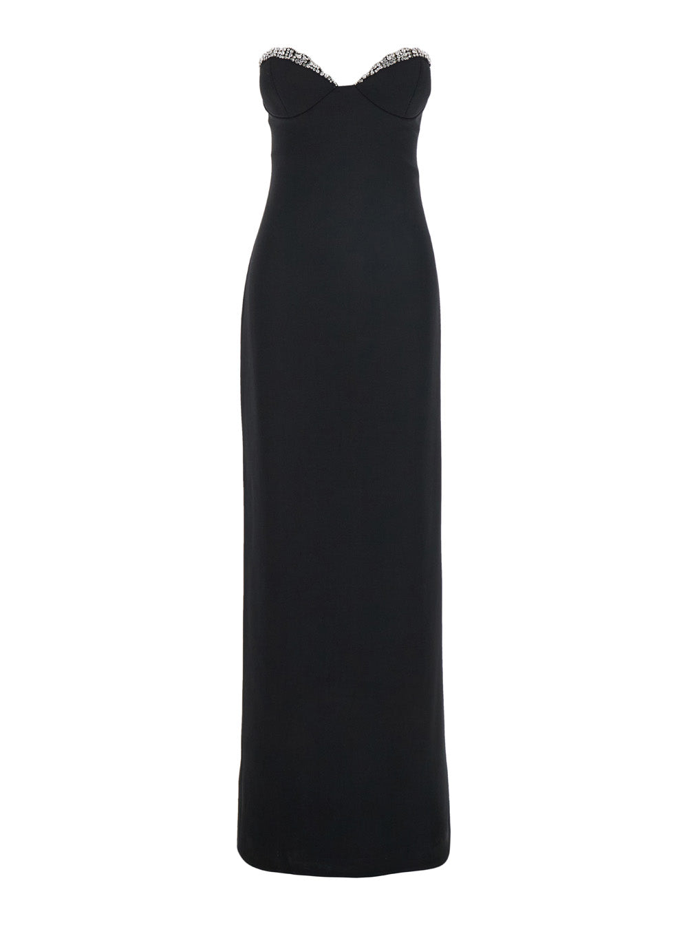 Jessalin Black Long Dress With Heart-Shaped Neckline And Crystals Decorations Polyester Woman Spandex