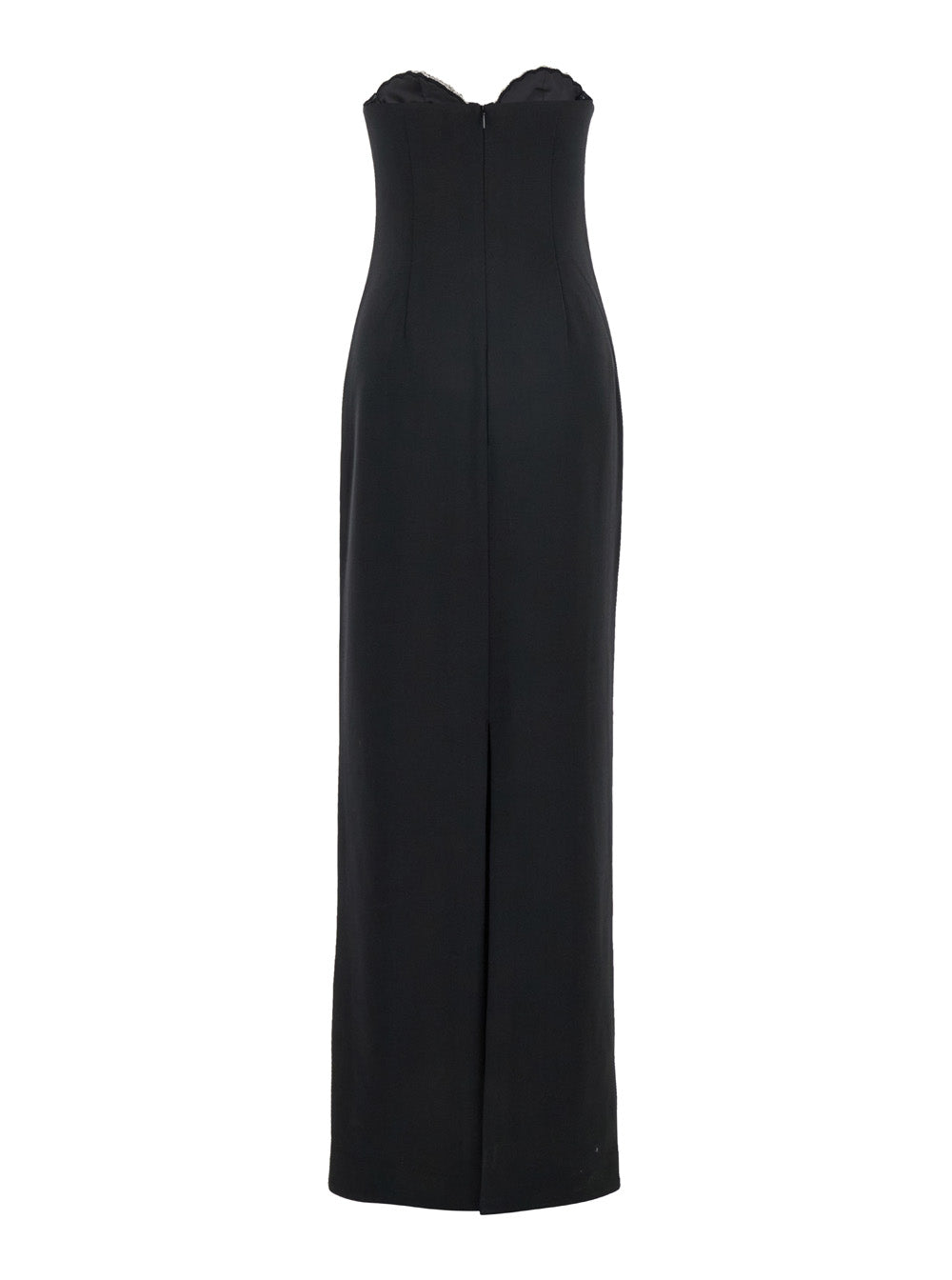 Jessalin Black Long Dress With Heart-Shaped Neckline And Crystals Decorations Polyester Woman Spandex