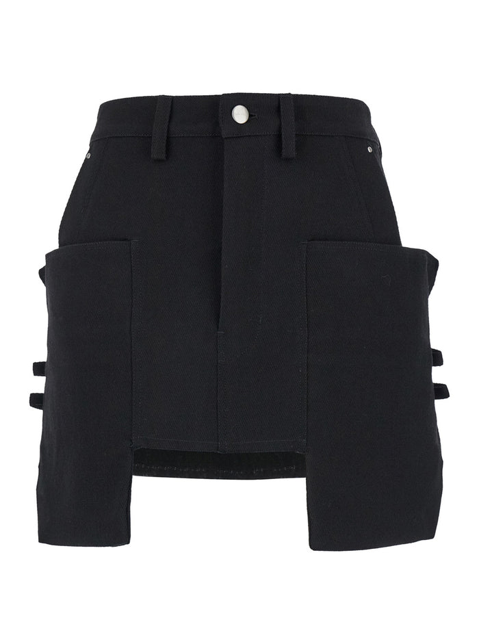 Stefan Black Mini-Skirt With Patch Pockets Wool Woman