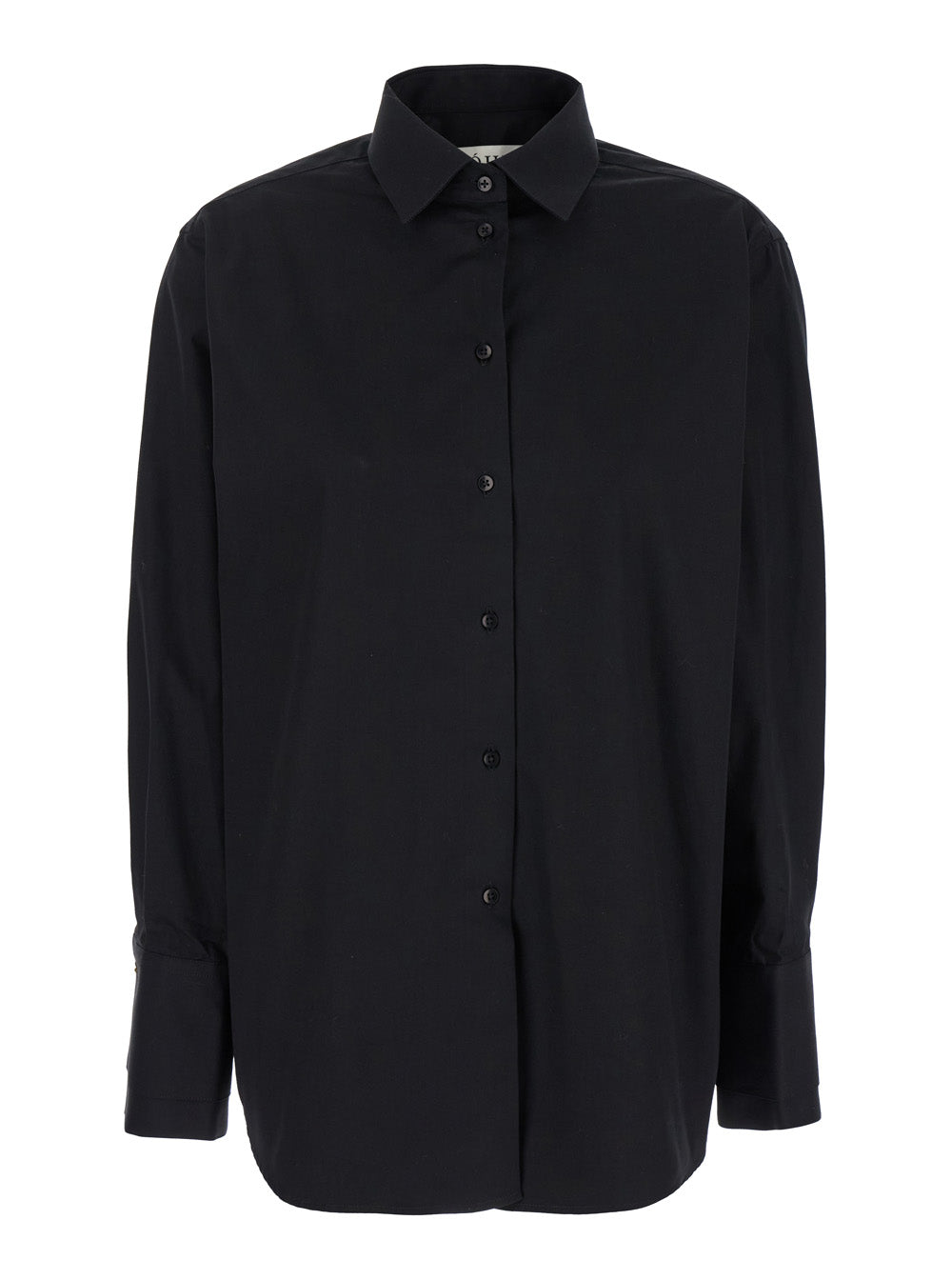 Black Double Cuff Shirt with Gold Colored Details in Cotton Woman And Blouses