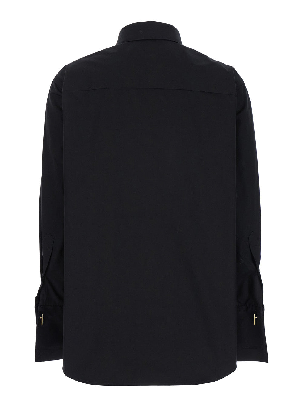 Black Double Cuff Shirt with Gold Colored Details in Cotton Woman And Blouses