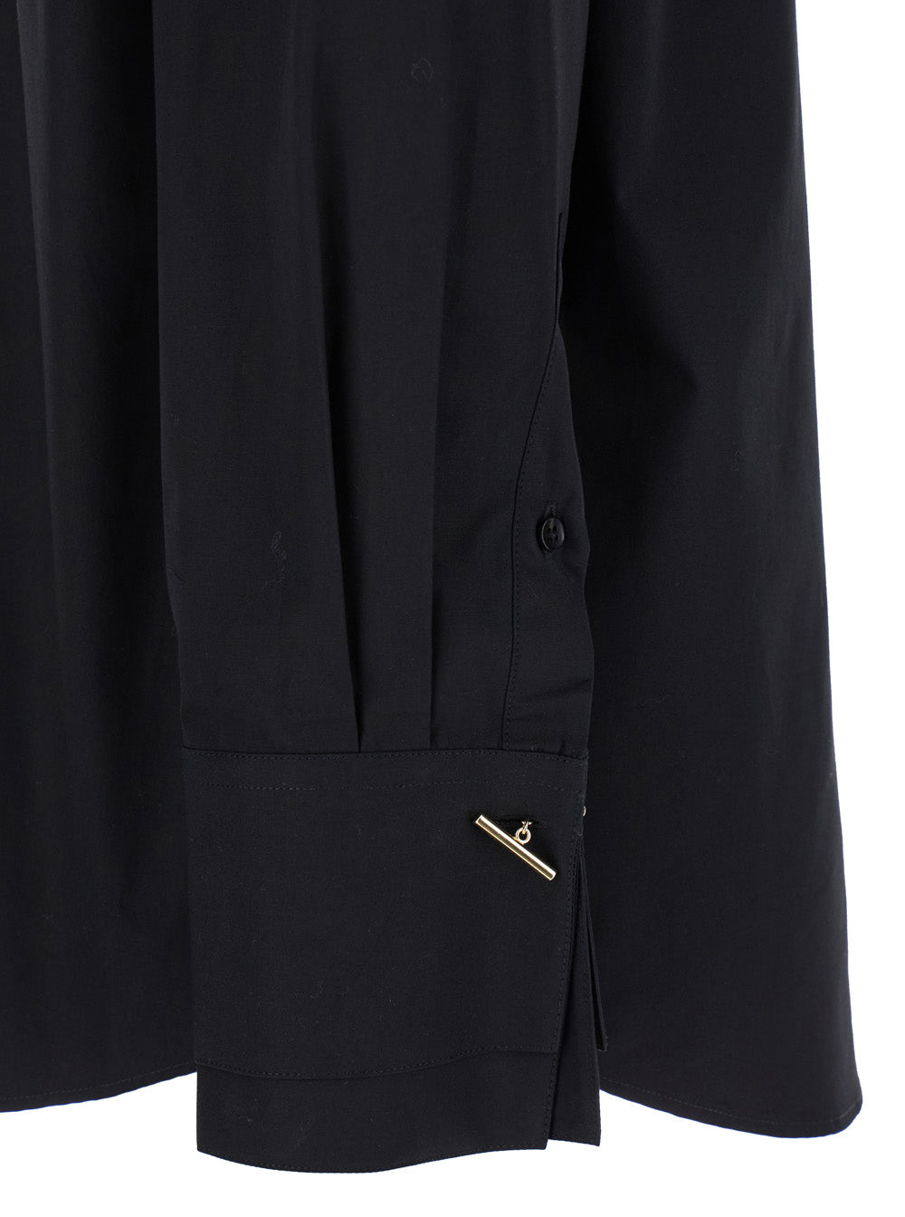 Black Double Cuff Shirt with Gold Colored Details in Cotton Woman And Blouses