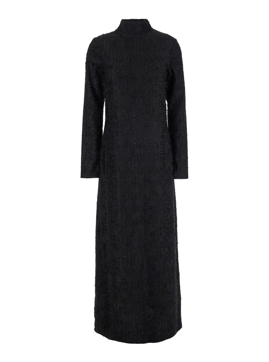 Black Turtleneck Dress With Fringes Polyester