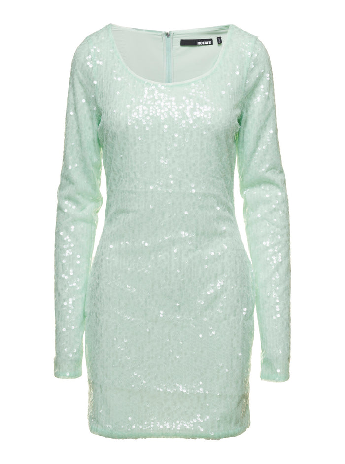 Mini Green Dress with All-Over Sequins in Recycled Fabric Woman Polyester