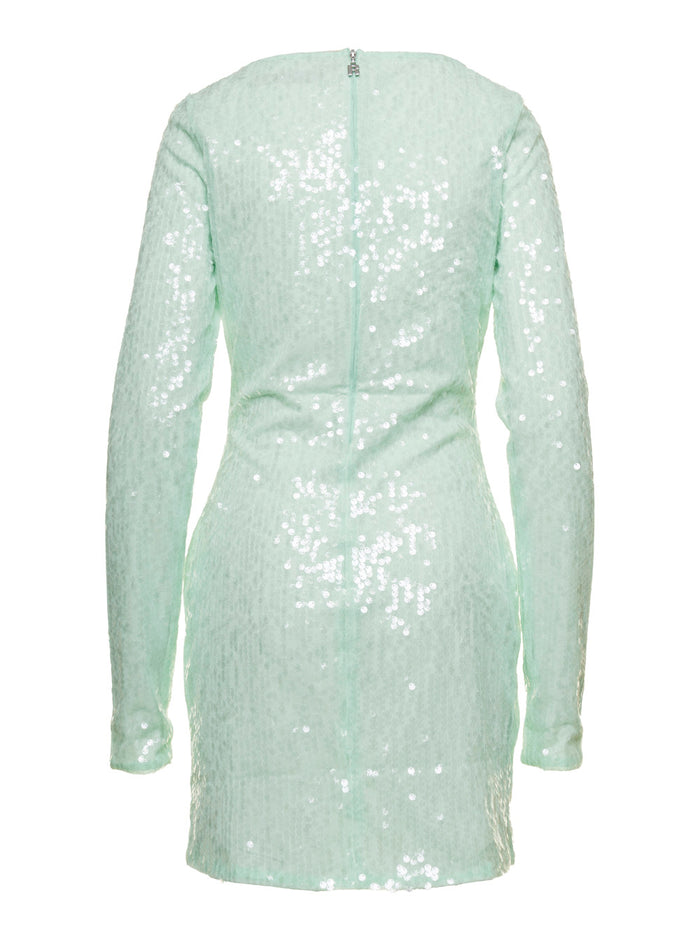 Mini Green Dress with All-Over Sequins in Recycled Fabric Woman Polyester