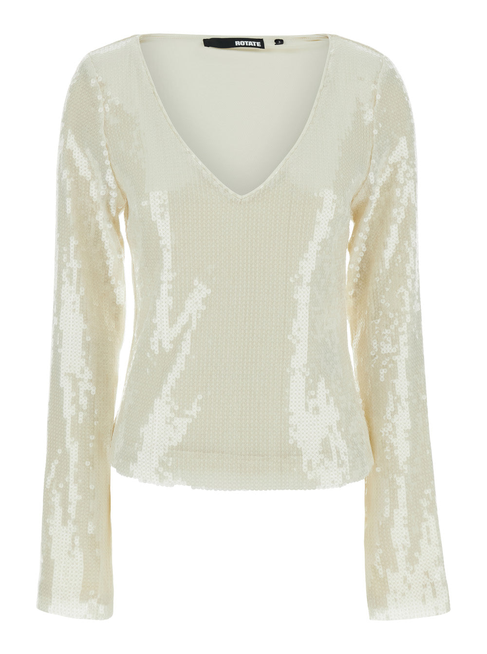White Long Sleeve Top With Sequins Recycled Fabric Woman Polyester Elastane Tops