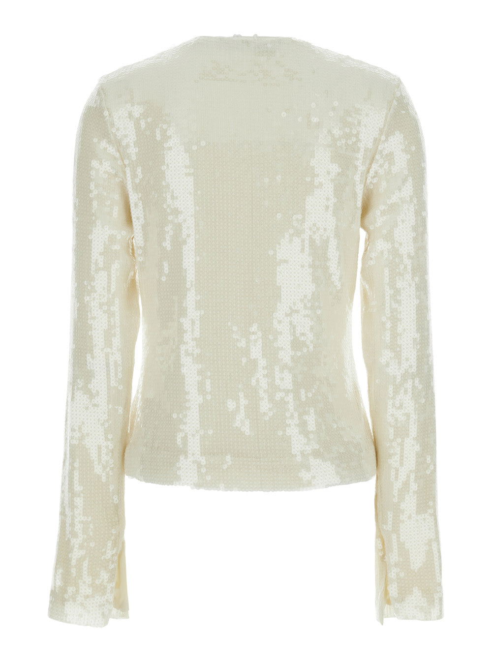 White Long Sleeve Top With Sequins Recycled Fabric Woman Polyester Elastane Tops