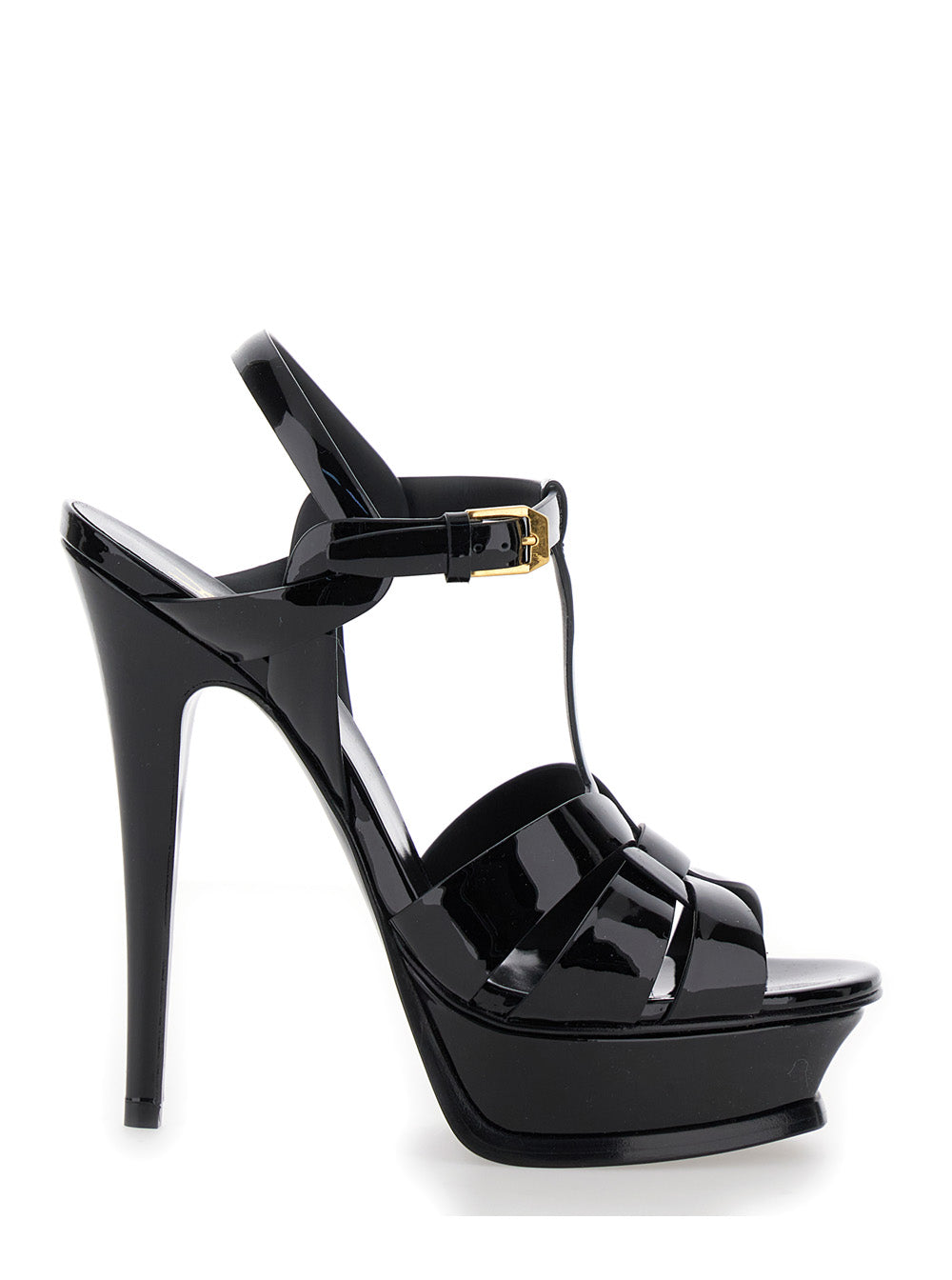Tribute Black Sandals With Logo Patent Leather Woman Heels