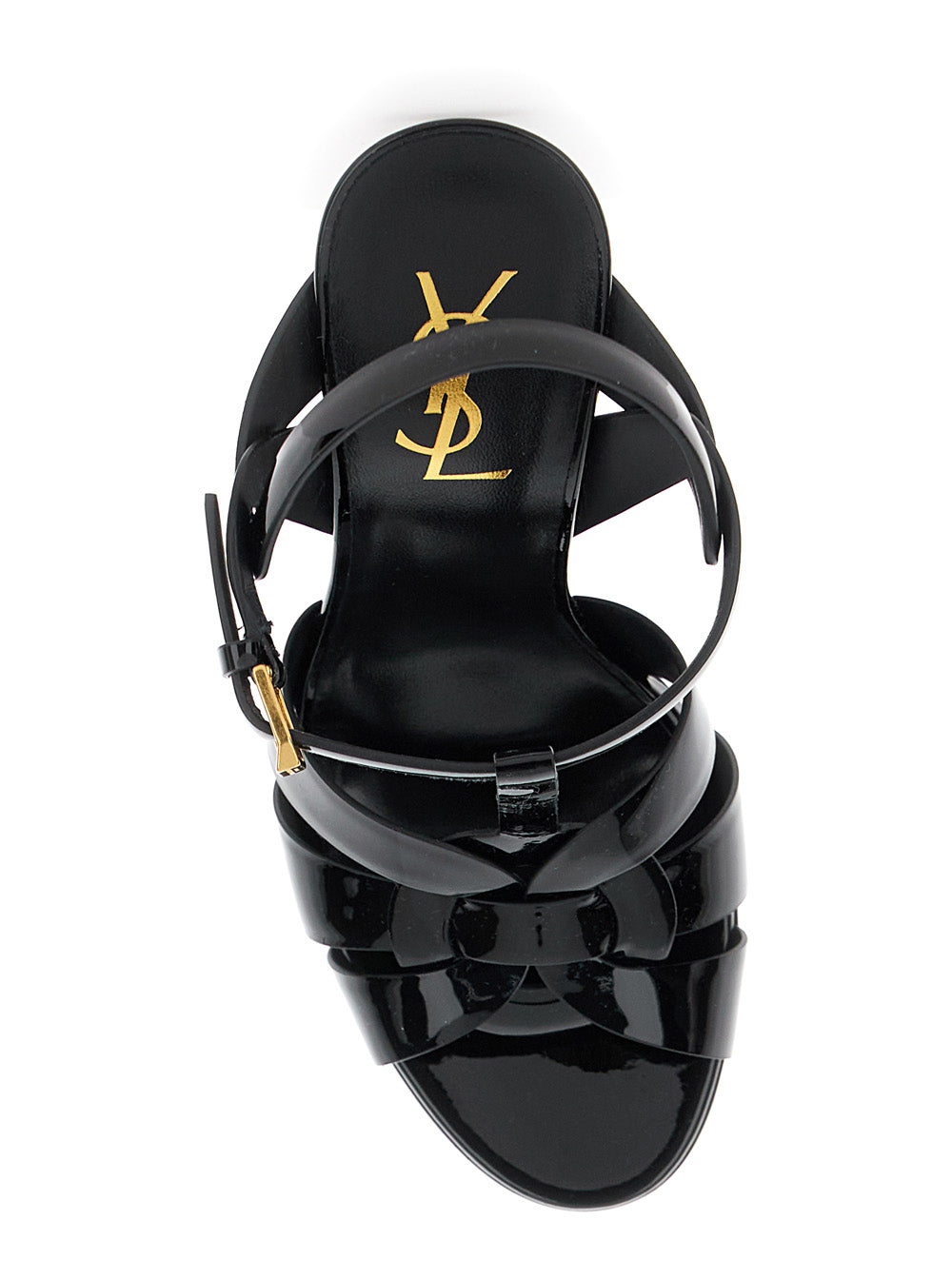 Tribute Black Sandals With Logo Patent Leather Woman Heels