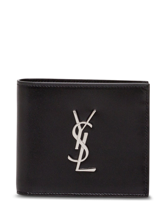 Black Leather Wallet with Logo Calf Products