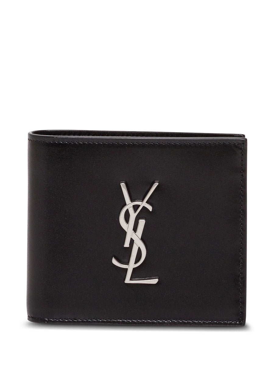 Black Leather Wallet With Logo Calf