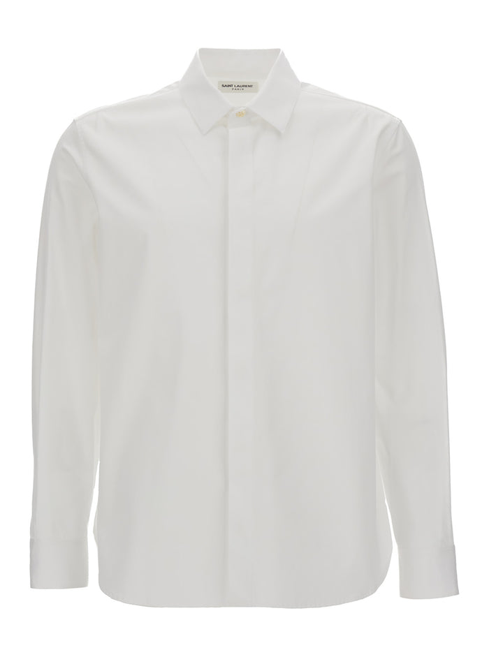 White Pointed Collar Long Sleeve Shirt in Cotton Man And Blouses