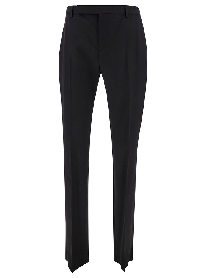 Black Tailored Pants with Front Pinces in Wool Man Trousers