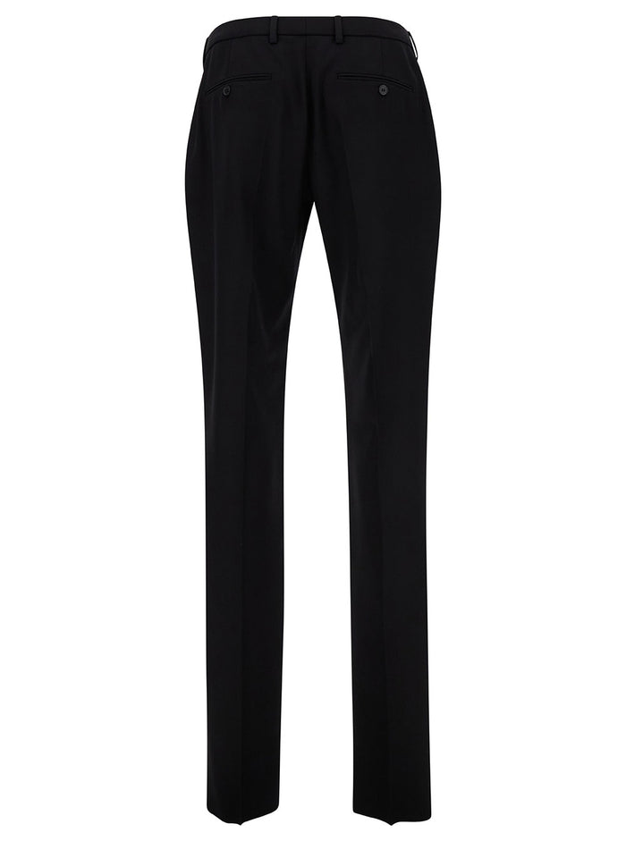 Black Tailored Pants with Front Pinces in Wool Man Trousers