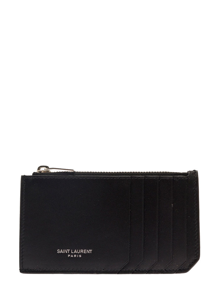 Black Card-Holder With Embossed Logo In Leather Man Calf Products