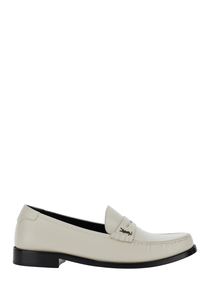 White Loafers With Cassandre Leather Man Calf