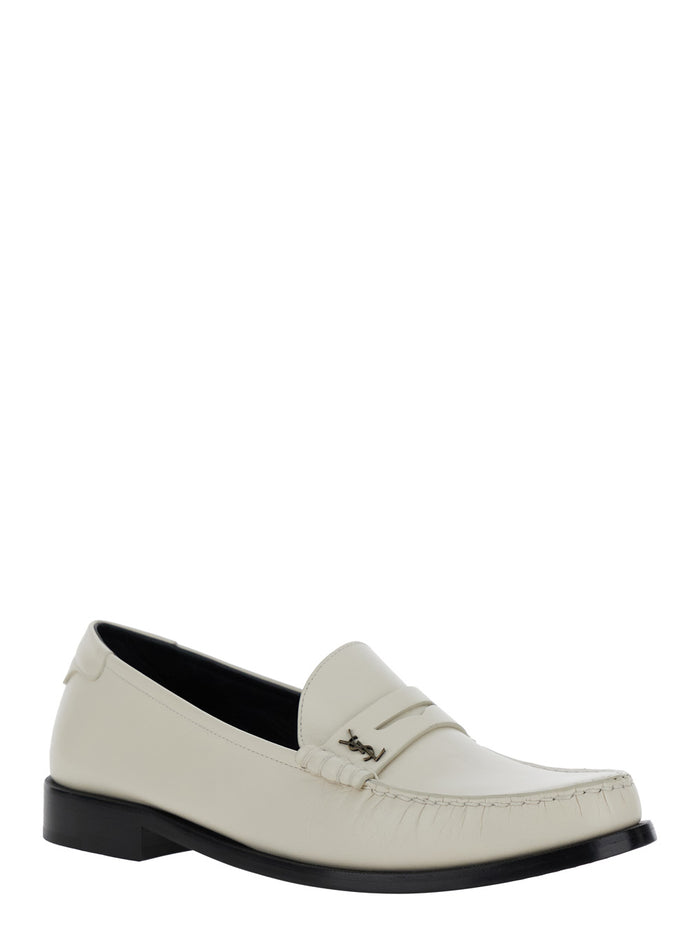 White Loafers With Cassandre Leather Man Calf