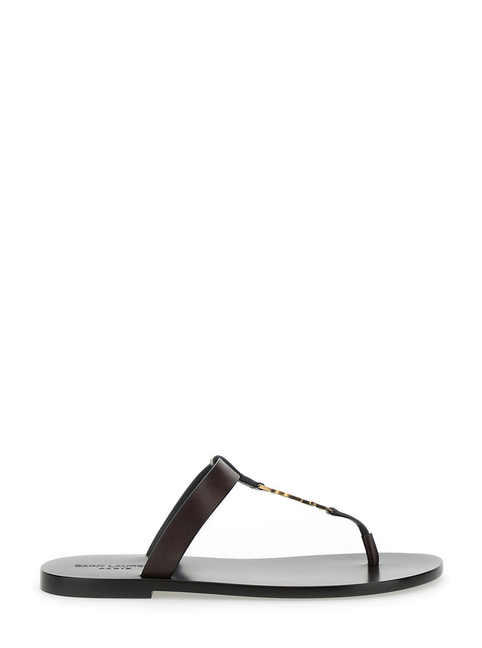 Cassandre Brown Flat Sandals With A T-Strap Leather Woman Calf Shoes