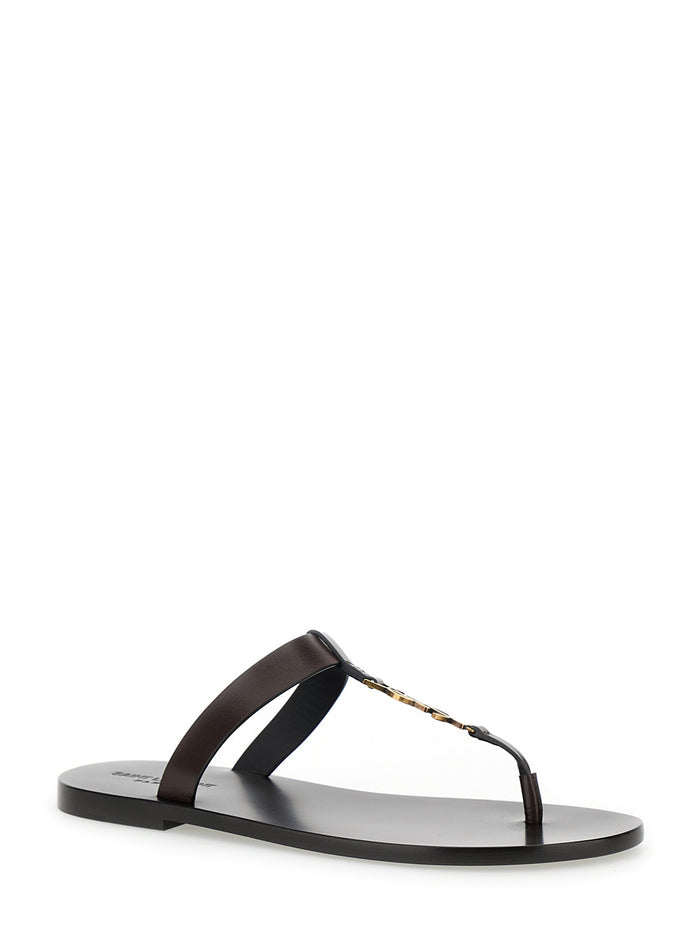 Cassandre Brown Flat Sandals With A T-Strap Leather Woman Calf Shoes