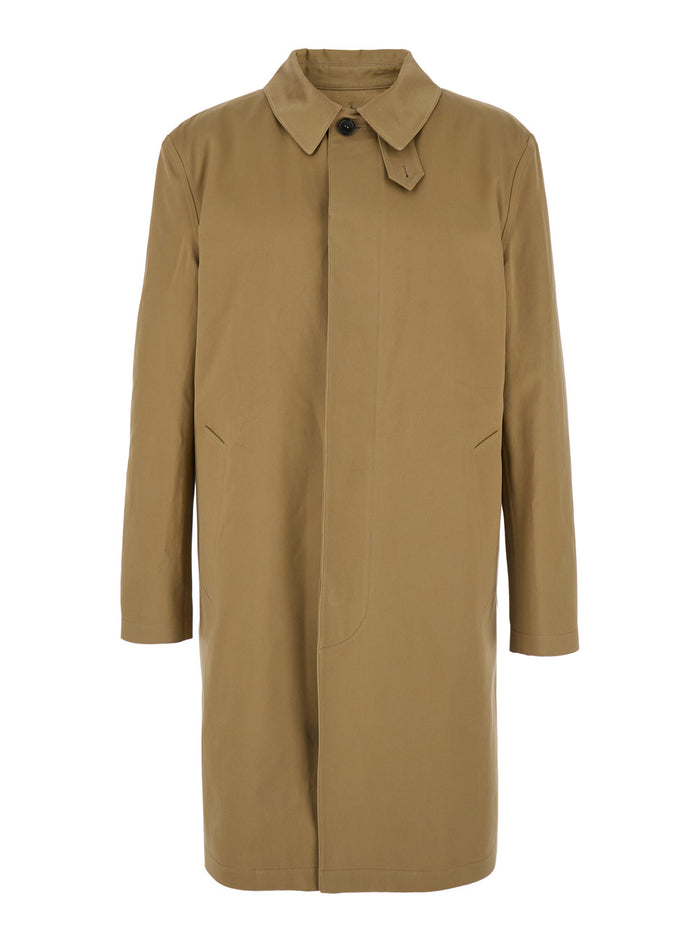 Beige Trench with Hidden Button Closure in Cotton Man Outerwear