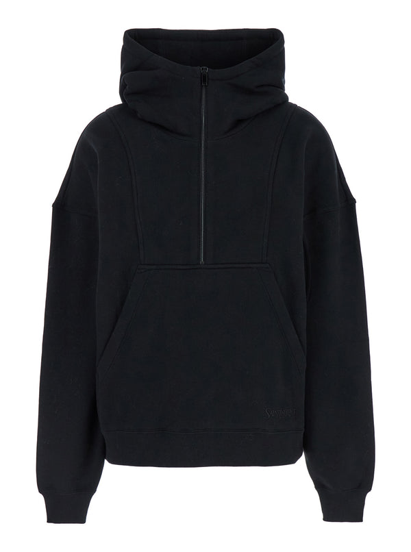 Oversized Black Hoodie With Kangaroo Pocket Cotton Sweatshirts