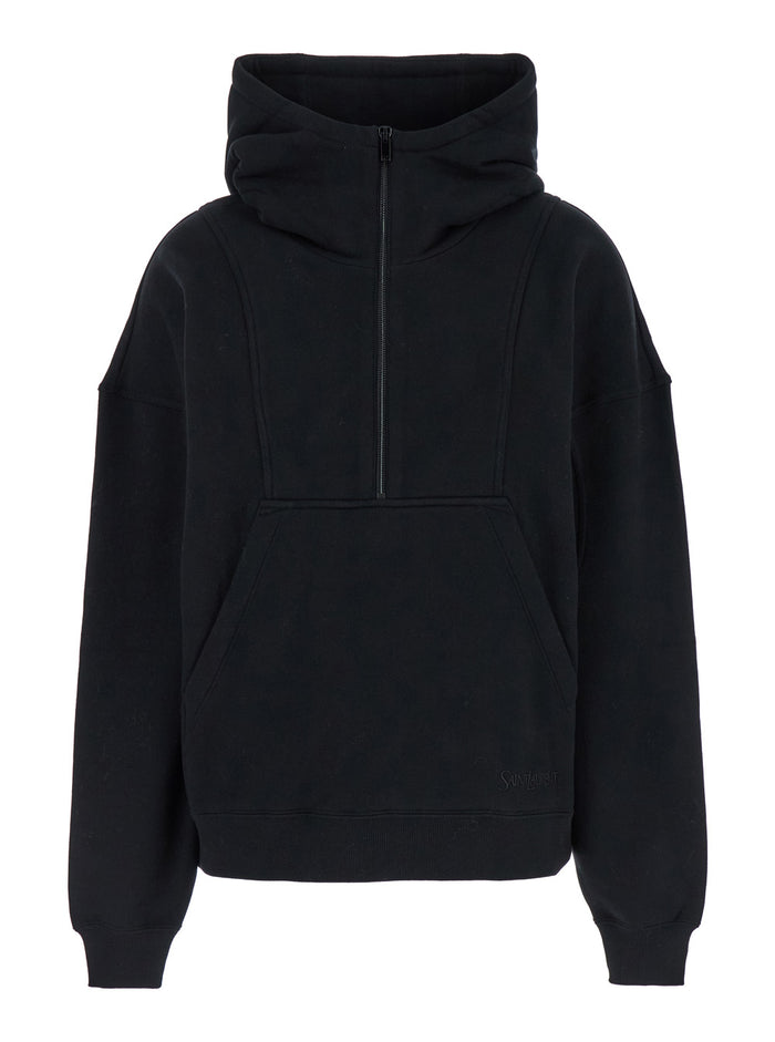 Black Hoodie with Kangaroo Pocket and Logo Lettering in Cotton Woman Sweatshirts