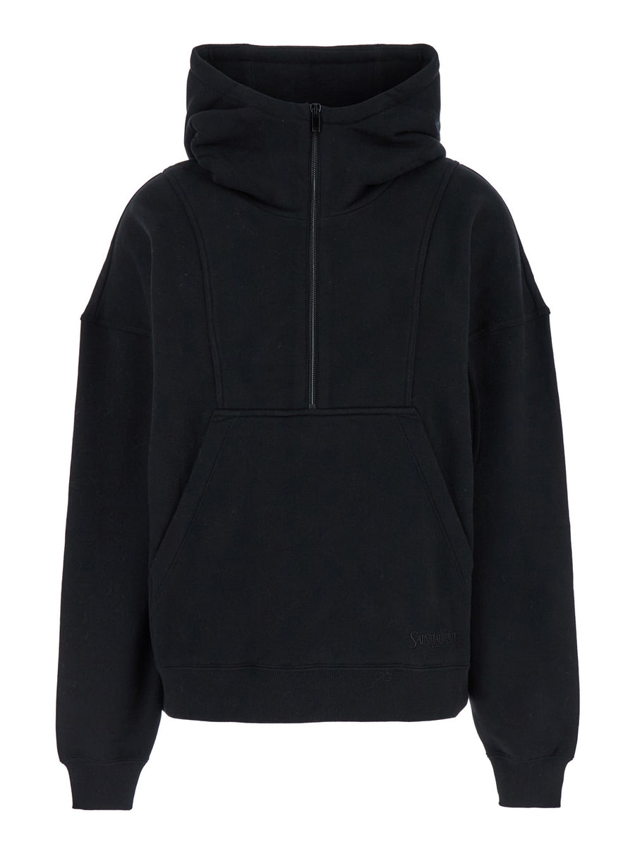 Oversized Black Hoodie With Kangaroo Pocket Cotton Sweatshirts