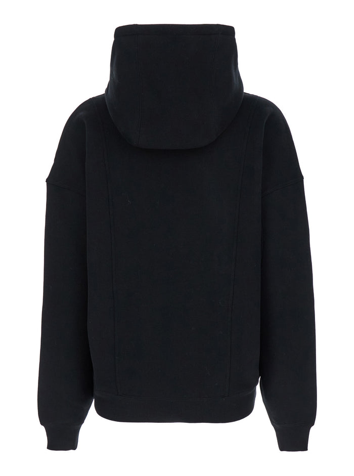 Black Hoodie with Kangaroo Pocket and Logo Lettering in Cotton Woman Sweatshirts