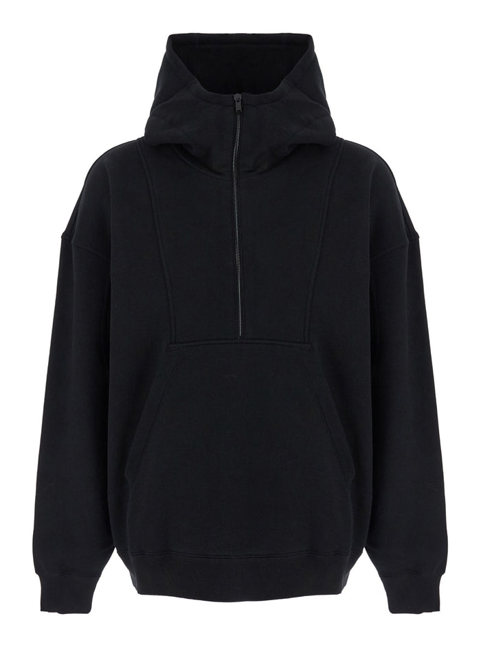 Black Hoodie with Logo Lettering Embroidery in Cotton Man Sweatshirts